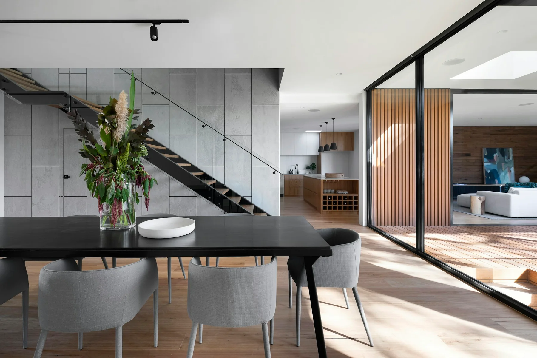Warm interior detail with natural timber and stone